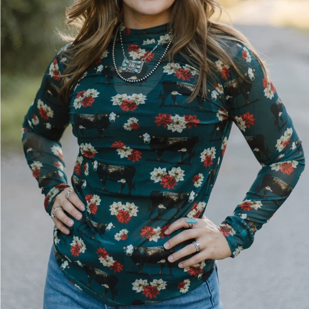 Poinsettias on the Prairie Mesh Top